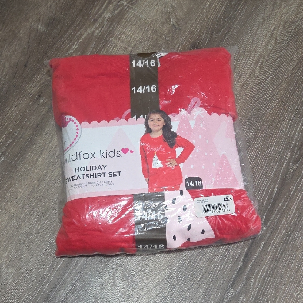 NEW! Wildfox Kids Holiday Sweatshirt Set Bright Red 14/16